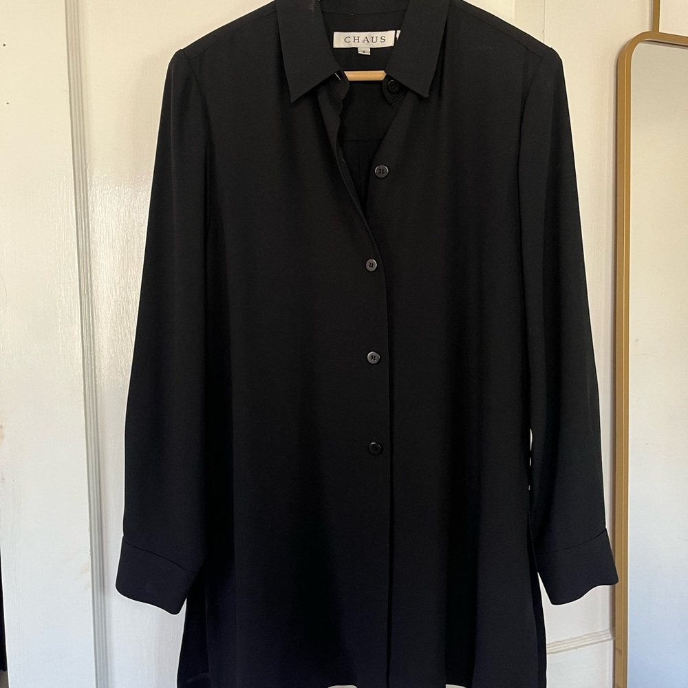 Chaus Vintage Black Button-Down Blouse Sz 6 Minimalist Classic 80s